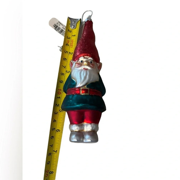 Blown Glass Gnome Christmas Ornament  Glitter Red Green White 6“ Holiday - Picture 5 of 5